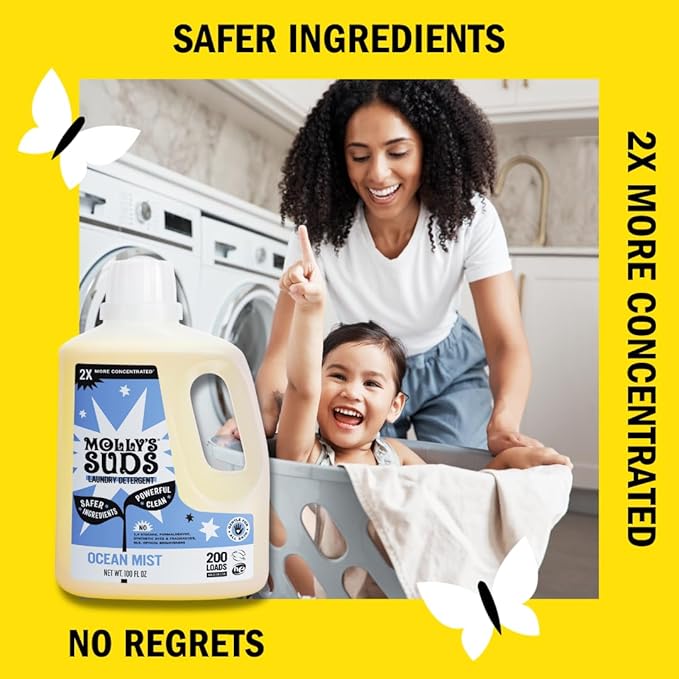 Molly's Suds Liquid Laundry Detergent | Clean Laundry Detergent Soap for Sensitive Skin | 2x Concentrated High Efficiency (HE) (Ocean Mist - 200 Loads)