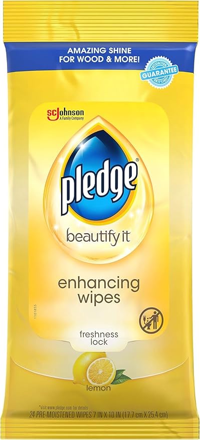 Pledge Multi-Surface Cleaner Spray and Wipes Bundle Works on Leather Granite Wood Lemon Scent (2 Count of 9.7 oz Cans and 2 Pack of 24 Wipes)
