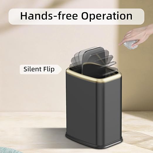 8L/2.1 Gal Small Bathroom Trash Can with Lid Swing-Top Rectangular Waste Bin Stainless Steel Garbage Can for Home Office Toilet Bedroom Living Room (Titanium Black)