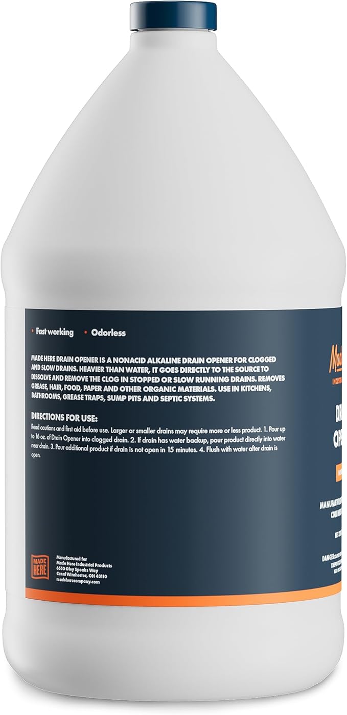 Quick-Acting Liquid Drain Opener - Dissolves Grease Hair Food &amp More - Prevents Plumbing Problems - Non-Fuming No Acid or Bleach Odors - Safe for All Pipes