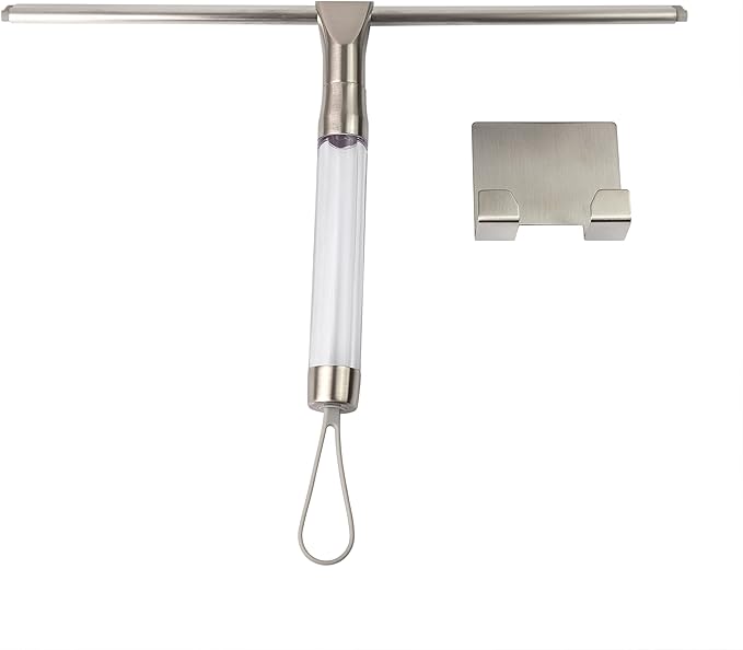 Zadro 12 Inch Wide Large Silicone Big Squeegee for Windows Bathroom Shower Squeegee for Car Wash Large Hanging Hook &amp Wall Mount Bracket (Clear 12 in.)