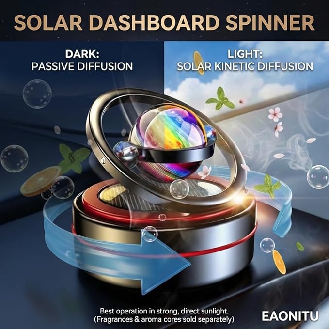 Solar Dashboard Spinner Sun Powered Kinetic Car Decoration Diffuser Space Theme Automotive Accessories Spring Birthday Gift Exchange Fragrance &amp Aroma Cores Sold Separately (Solarium Red)