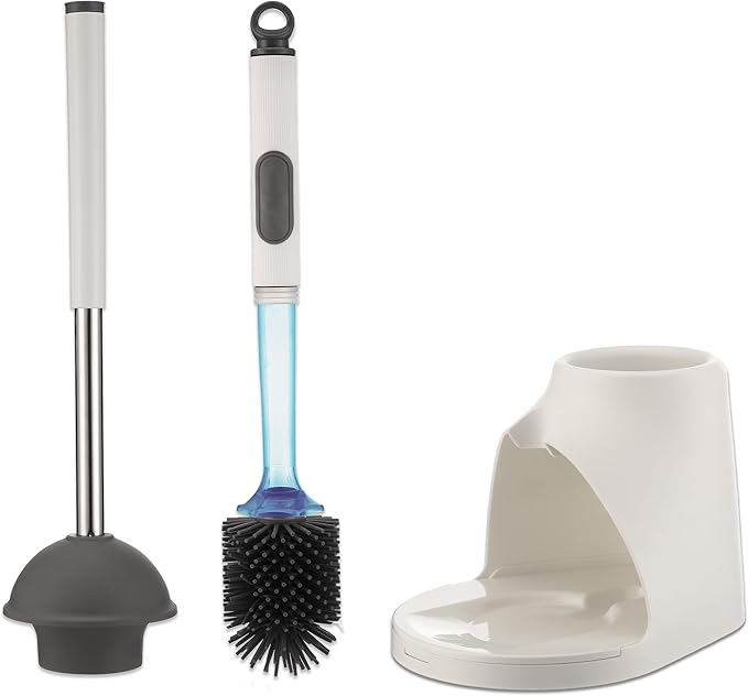 Toilet Brush &amp Plunger Set - Toilet Bowl Brush and Holder Refillable Liquid Dispenser Brush - 2 in 1 Silicone Toilet Brush &amp Plunger Set for Bathroom