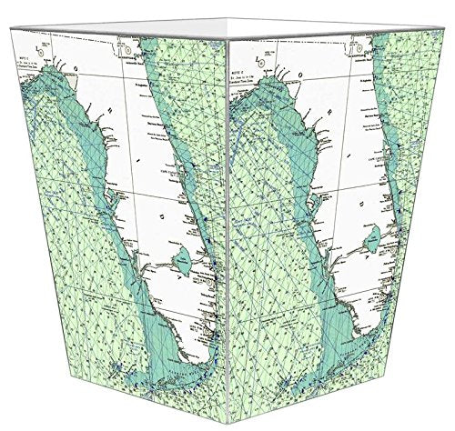 Marye-Kelley-Florida Nautical Chart Wastepaper BasketDecoupage Wood Decorative Wastebasket for Kitchen Bathroom Bedroom Living Room Handmade Made in The USA
