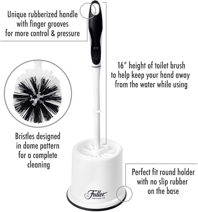 Fuller Brush Toilet Bowl Brush in Caddy Set – 16-Inch Long Handle Brush – Heavy Duty Dome Tufted Bristles Rubberized Non-Slip Grip Bathroom Rim Trap Cleaner (Pack of 4)