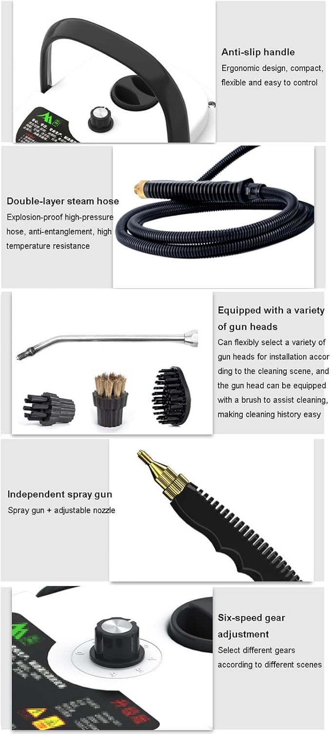 2500W Portable Handheld Steam Cleaner Multi-Function Nozzle/6-Speed Adjustment for Stain Removing Kitchen Bathroom Tiles Range Hood car Windows