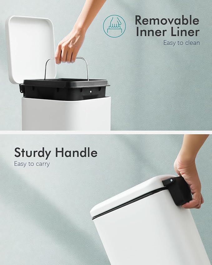 8 Gallon Trash Can with Lid White Kitchen Trash Can with Soft Close Inner Bucket &amp Steel Pedal Stainless Steel Garbage Can for Kitchen Laundry Room Office Bathroom Dorm 30 Liters