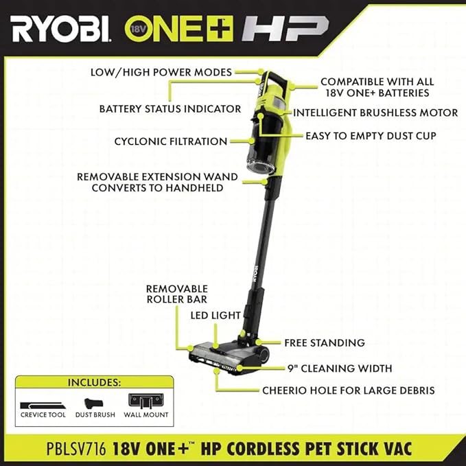 ONEAND HP 18V Cordless PET Stick Vacuum Cleaner KIT with 4.0 AH HIGH Performance Battery