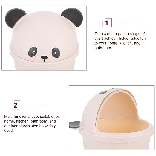 Alipis Capacity Panda Trash Can with Lid Cute Cartoon Wastebasket for Home Office Kitchen Bathroom Outdoor Use Versatile Decorative Recycle Bin