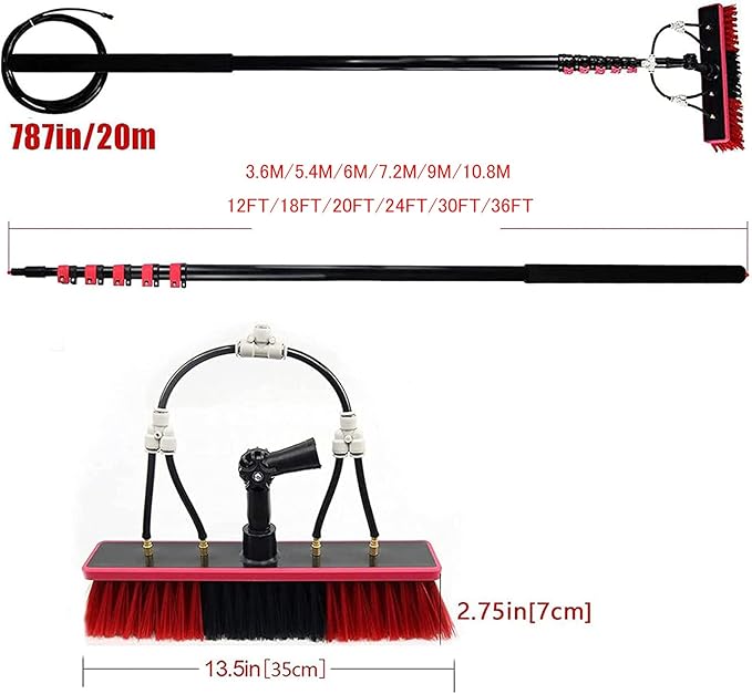 Water Fed Telescopic Brush Window and Solar Cleaning Brush Telescopic Rod Cleaning Brush Cleaning Tool for Window Glass Water Fed Pole Kit for Photovoltaic Panel Cleaning