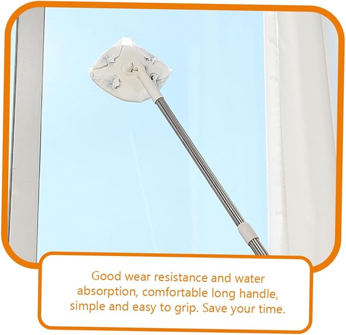 SECFOU Rotatable Dust Mop with Long Handle Triangle Shape Microfiber Floor Cleaning Mop White Retractable No-wash for Hardwood and Tile Floors