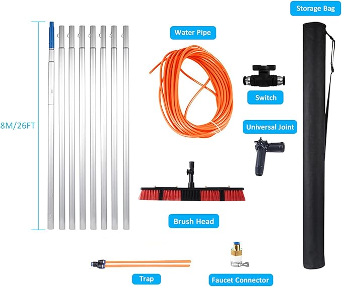 Telescopic Window Cleaner kit with Adjustable Brush Head 3-12m Extendable Window Cleaning Pole Water Fed Telescopic Brush Solar Panel Washing Equipment Cleaning Conservatory
