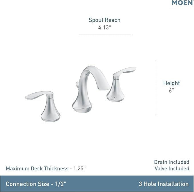 Moen Eva Brushed Nickel Two-Handle High Arc Widespread Bathroom Sink Faucet for 3-Hole Setups with Valve Included TV6420BN