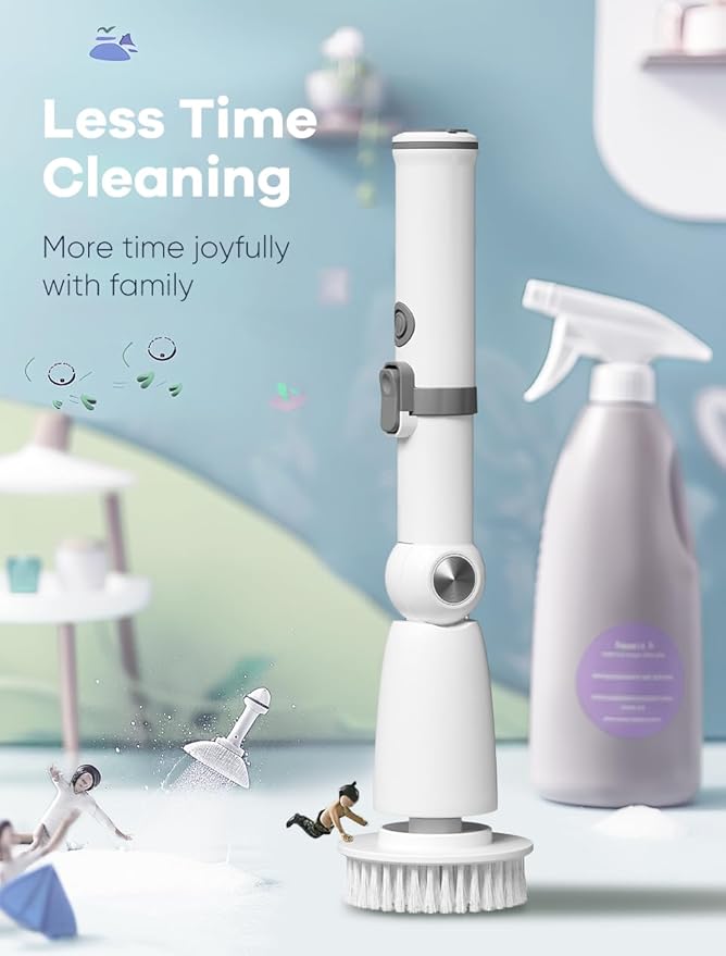 Electric Spin ScrubberFloor Power Scrubber with Long Handle Dual SpeedsCleaning Brush CordlessShower Scrubber Scrub Brush with 3 Adjustable Angles8 Brush Heads for Bathroom Tile