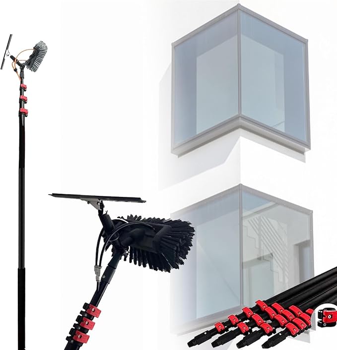 Telescopic Glass Cleaner Photovoltaic Cleaning Telescopic Rod 3.6m-10.8m Multi-Purpose Water Spray Brush with Scraper Can Clean Windows and Solar Panels5.4M/18FT