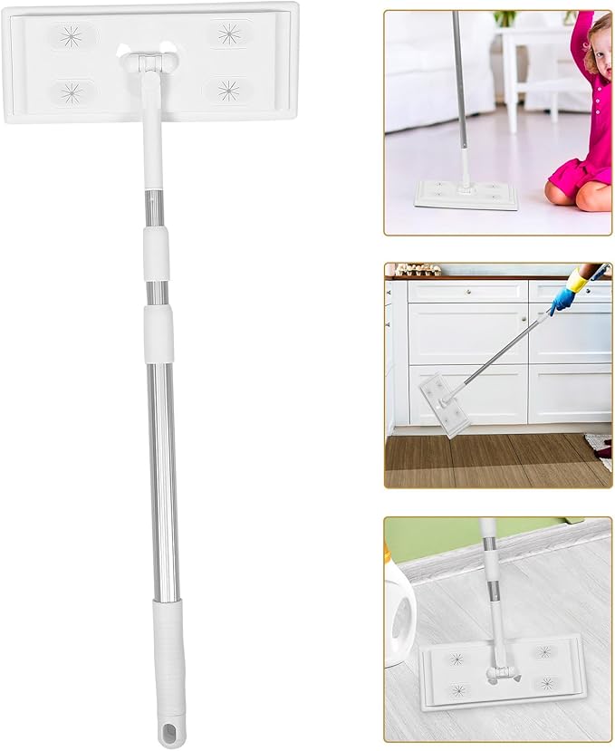Electrostatic Dust Removal Mop 3-Section Telescopic Rod Thread Flat Mop for Floor Cleaning Home Dust Collector Tool Suitable for Dry Mopping and Household Use