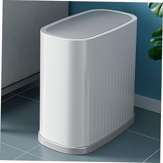 Happyyami Slim Plastic Trash Can Press Lid Small Wastebasket Kitchen Bathroom Garbage Container Bin