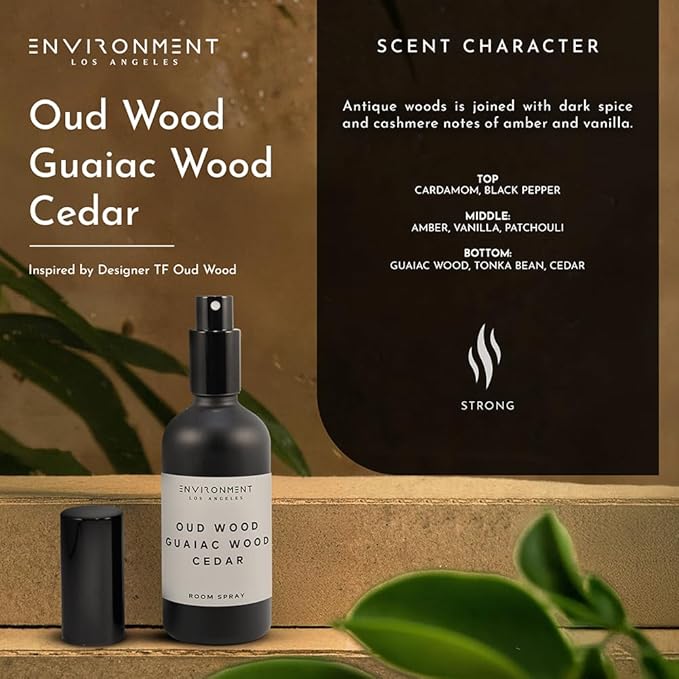 ENVIRONMENT Inspired by Designer TF Oud Wood Room Spray 100ml Air Freshener (Oud Wood | Guaiac Wood | Cedar) Home Fragrance Accessories Room Perfume Room Deodorizer Vegan &amp Cruelty-Free