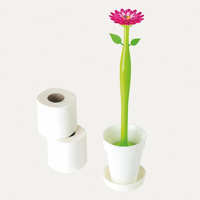 Vigar Flower Power Toilet Brush with Holder Set Toilet Brush with Daisy-shaped Handle Flowerpot Base with Saucer Durable Bristles for Bathroom White