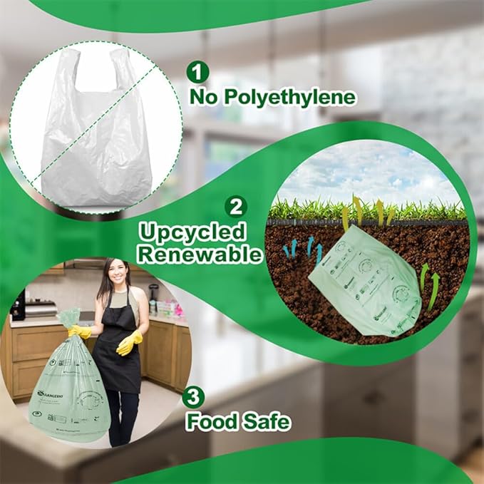 OrangeBio 55 Gallon Compostable Trash Bags 60 Count Heavy Duty Garbage Bags for Contractor Yard Waste &amp Commercial Food Waste Plant-Based BPI ASTM D6400 &amp TÜV OK Compost Home Certified