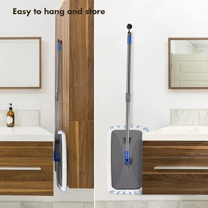Masthome Extra Large Microfiber Mop for Floor Cleaning 16“ Flat Mop with 5 Pad for Wet &amp Dry Use Dust Mop for Hardwood Laminate Tile Ceramic 1 Cleaning Scraper Included-Blue
