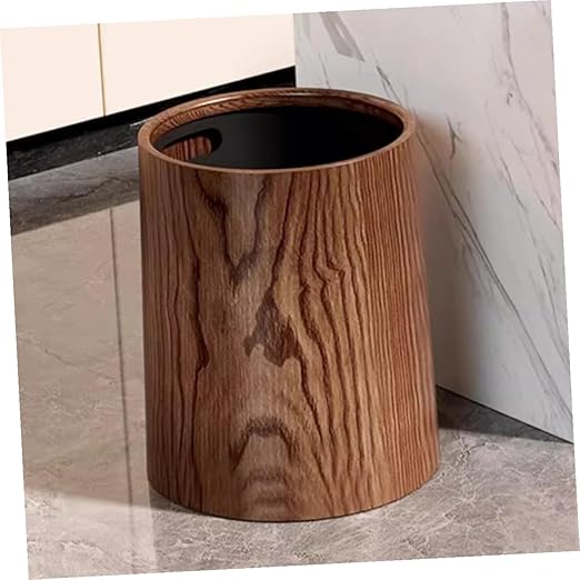 DOITOOL Vintage Imitation Wood Grain Trash Can Round Wastebasket Lightweight Multi-use Litter Box for Home Office Kitchen Bathroom with Clean Material and Large Capacity