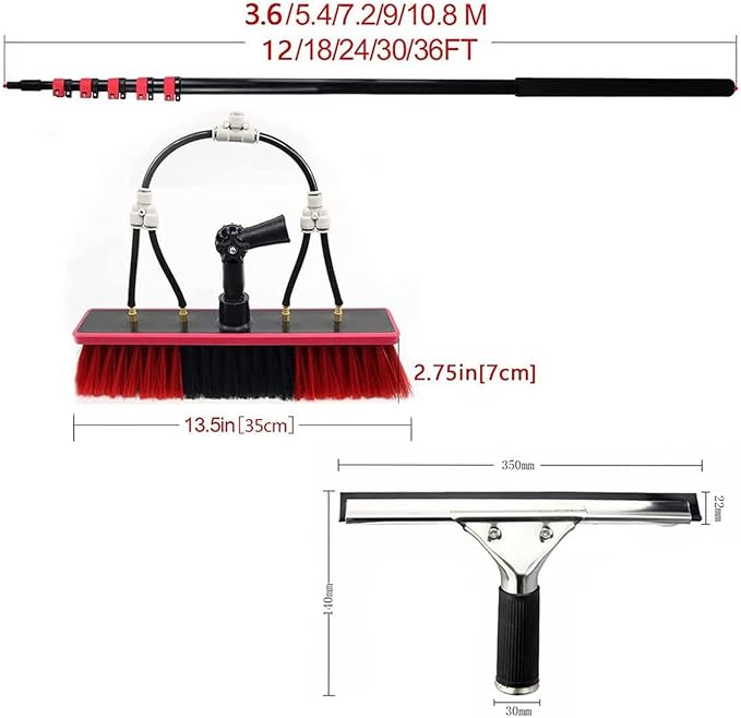 Cleaning Brush Water Fed Pole Adjustable Window Cleaning Brush Solar Panel Cleaning Brush Pole Cleaner Toolsglass Tool with Glass Scraperfor Window CleaningPhotovoltaic Panel Cleaning10.8