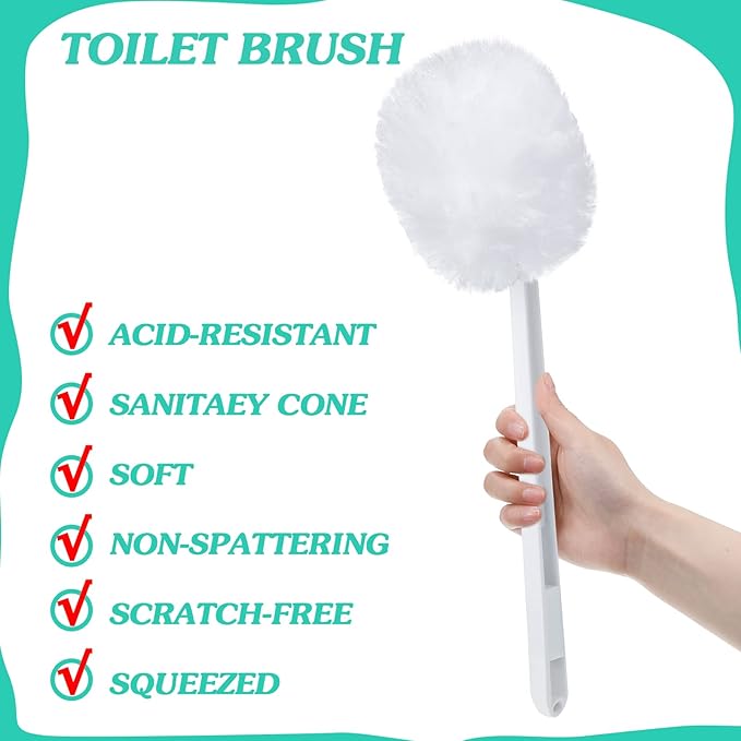 Zhehao 50 Pcs Toilet Bowl Brush Soft Swab Toilet Bowl Bulk White Reusable Long Plastic Handled Cleaners Scrubber Mop with Silk Cotton for Home Bathroom 15 x 3 Inch Without Cone Cup