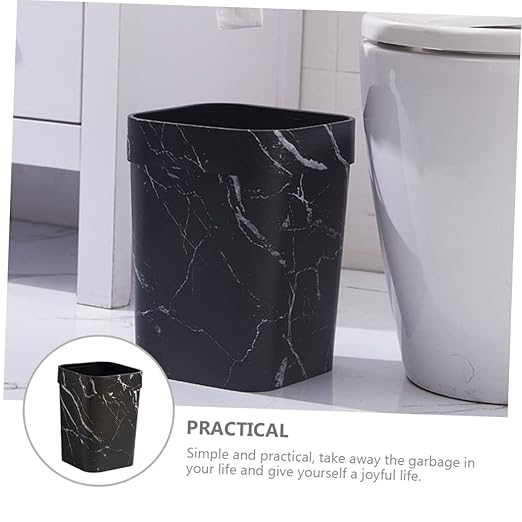 Marbling Trash Can Kitchen Recycle Bin Office Waste Basket Simple Versatile