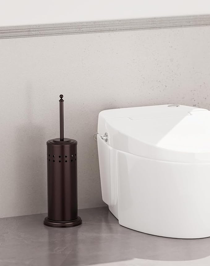 DOWRY Anti-Hand Off Toilet Plunger with Holder for BathroomPowerful Efficient Force Suction CupHeavy Duty Deep Cleaning Bronze