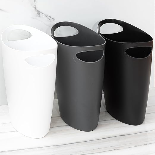 Superio Slim Bathroom Trash Can 2 Gallon Plastic Small Compact Waste Basket for Bedroom Dorm Under Office Desk Narrow Portable RV Dustbin 4 Grey