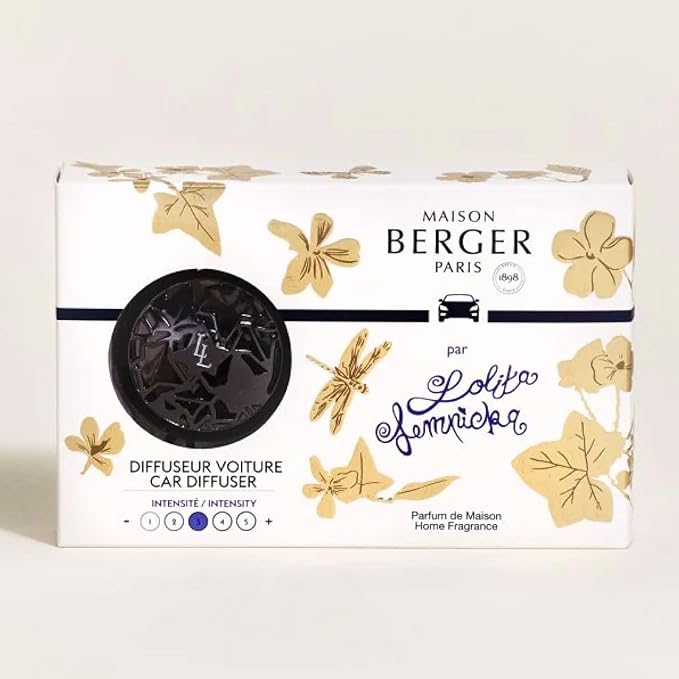 Maison Berger Car Diffuser Set – Refillable Vent Clip Ceramic Refill Made in France - Luxury Auto Scent - 4-Week Diffusion - Elegant Air Freshener for All Car Vents (Lolita Lempicka Black)