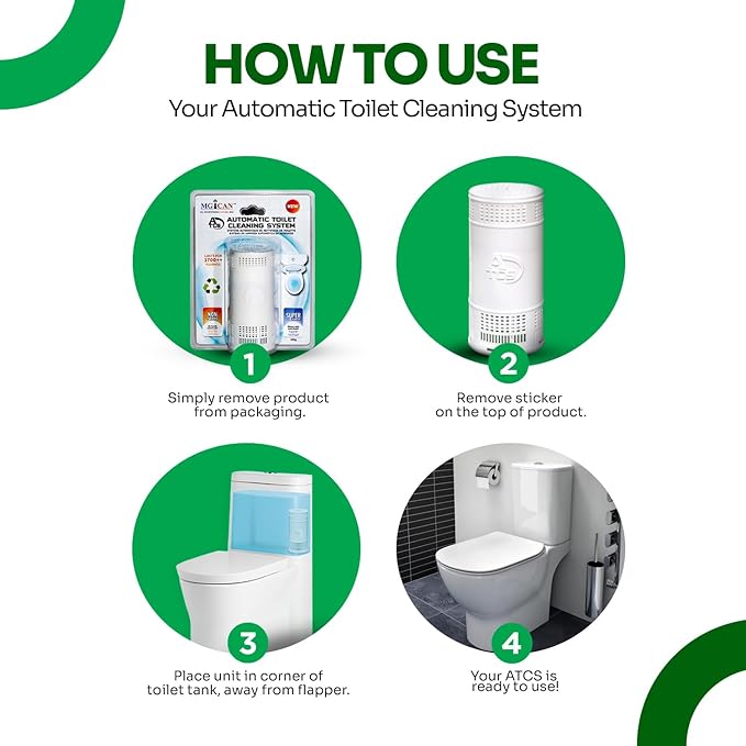 MGICAN Patented Automatic Toilet Cleaning System(ATCS) | Non-Toxic | Bleach Free &amp Long-Lasting | In Tank Toilet Bowl Cleaner | Cleans &amp Removes Stains in Every Flush| UL-Certified 4 Pack