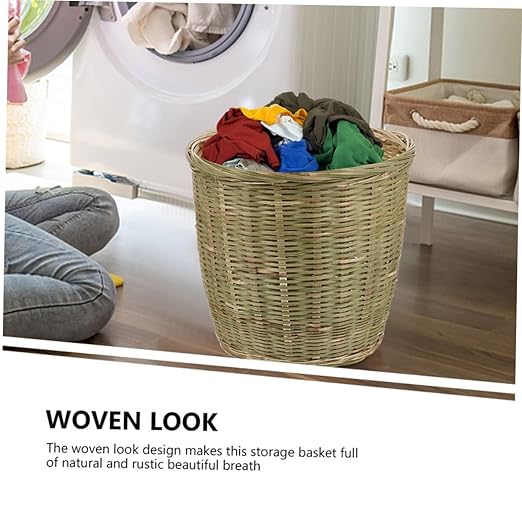 Handwoven Bamboo Storage Basket with Lid Versatile Woven Wastebasket for Kitchen Bedroom and Toy Organization Bamboo Material