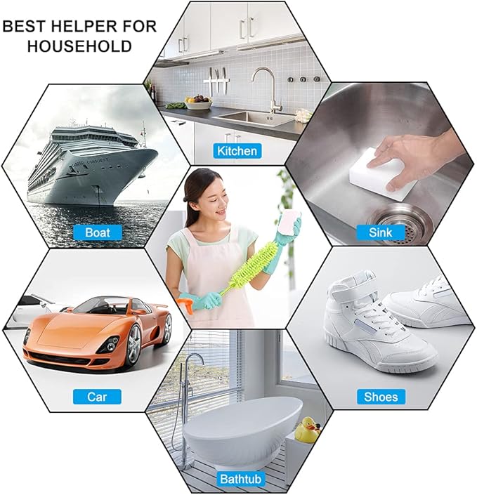 Magic Sponge Eraser POWOBEST 100 Pac Extra Thick Melamine Sponges Magic Cleaning Sponge Household Cleaning Scrub Sponge Pads for Kitchen CarSinkShoeBathtub Cleaning Sponge