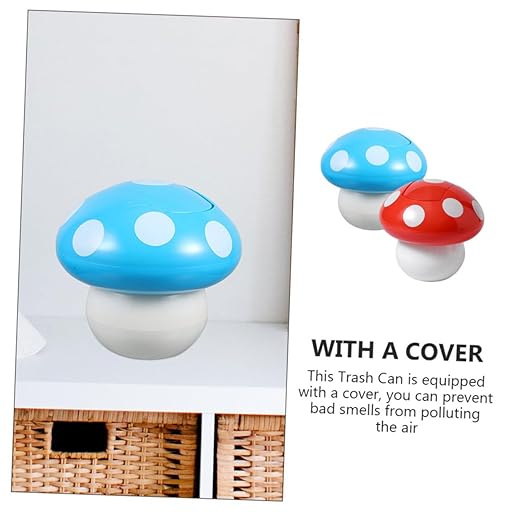 PRETYZOOM 2pcs Decorative Mushroom Desk Trash Can Small Waste Basket for Office Kitchen Bedroom Mini Bin Cover