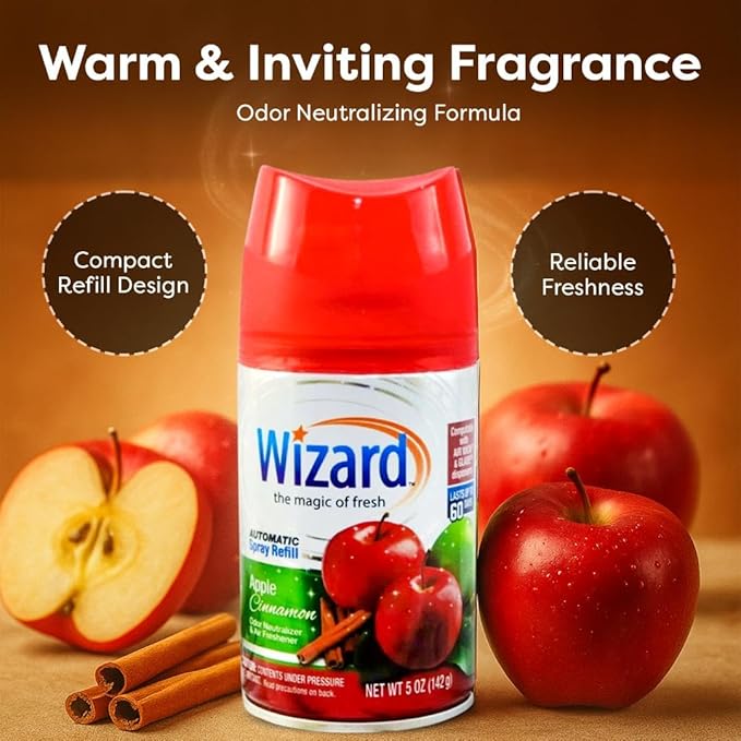 12 WIZARD AUTOMATIC SPRAY REFILLS 5 oz APPLE CINNAMON