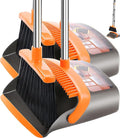 2-Pack is More economicalUpgraded Broom and Dustpanwith 52 Long Handle Dustpan Teeth with self-Cleaning Function Indoor and Outdoor Sweeping Perfect for Home Office (Large Size/Orange /2-Pack)