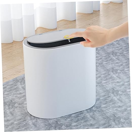 Happyyami Lidded Trash Can Press Type Cover Nordic Style Household Waste Basket for Bathroom Kitchen Bedroom Living Room Compact Lightweight Design Made of Material