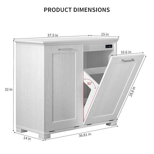Tilt Out Trash Can Cabinet Wooden Trash Cabinet with Deodorising Function 20 Gallons Freestanding Dog-Proof Garbage Bin Cabinet for Home Laundry Room Kitchen and Living Room White Finish