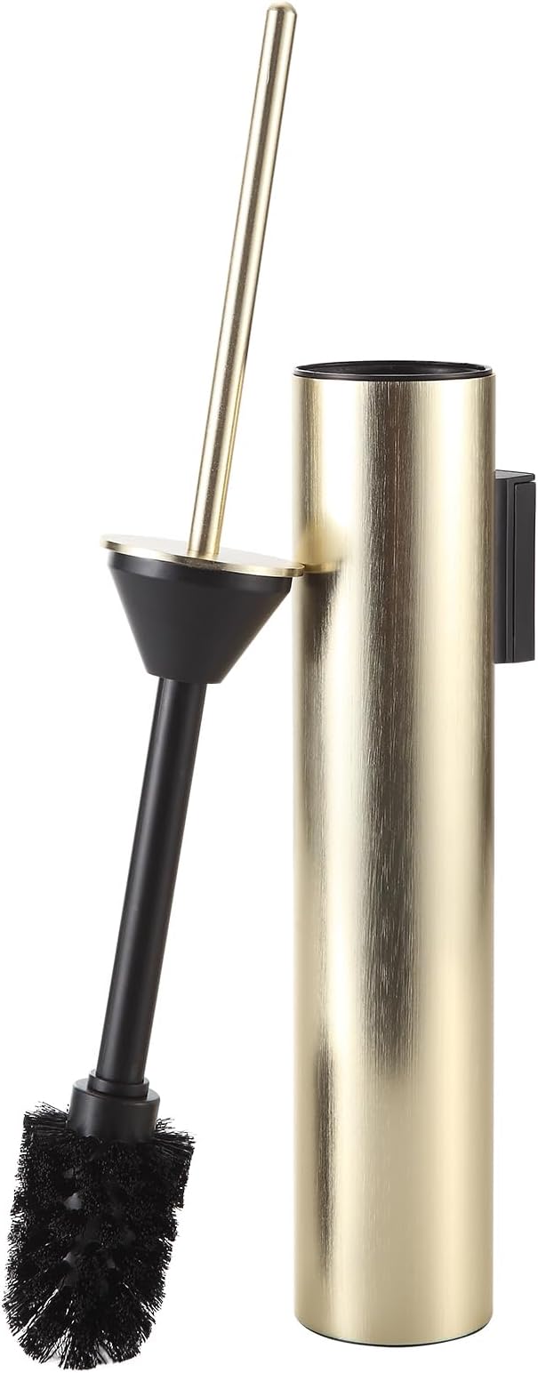 BGL Toilet Brush and Holder Set Brushed Gold Wall Mounted for Bathroom Round Design