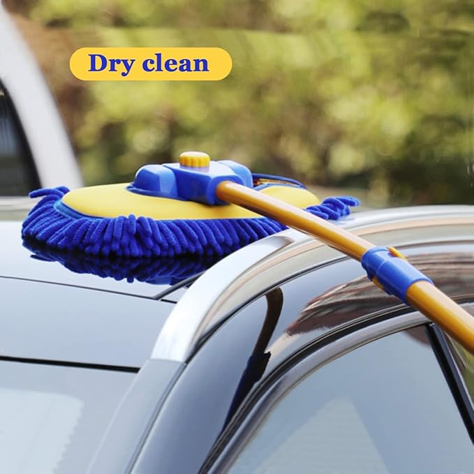 Car Wash Brush with Long Handle Microfiber Towels Car Wash Kit Cleaning Supplies Car Wash Mop Mitt with 2 Replacement Head  Extension Pole Car Brush Cleaning Kit for Cars Trucks(Blue)