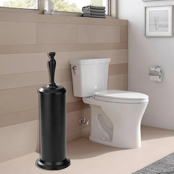 J&ampV TEXTILES Toilet Brush Toilet Bowl Brush with Extra Long Handle Durable Bristles Toilet Scrubber and Covered Holder for Toilet Brush Set for Bathroom Cleaning (Matte Black)