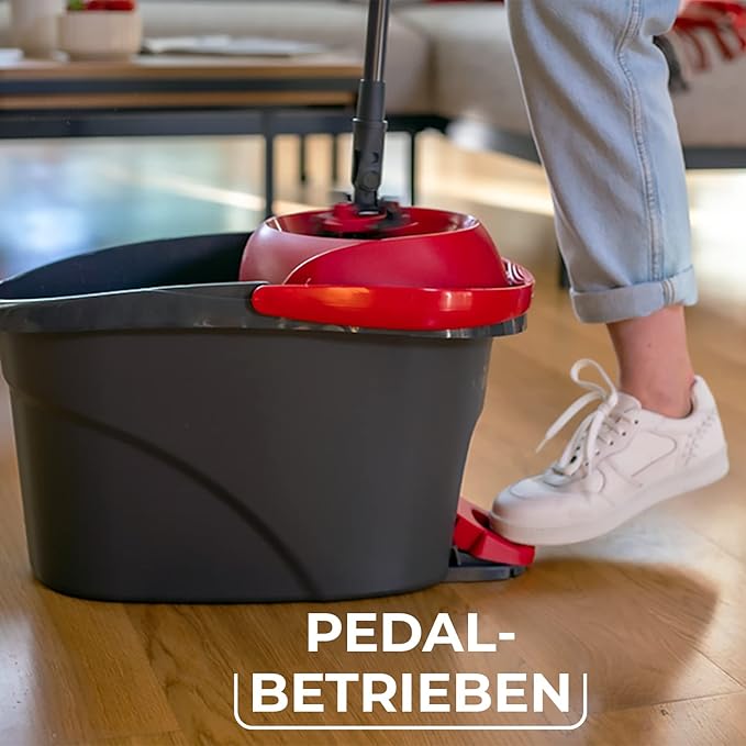 Vileda Ultramax Turbo 2-in-1 Floor Mop Complete Set Mop with Telescopic Handle Microfibre Cover and Bucket with Power Spinner for All Hard Floors Handle Length 75-130 cm Eco Packaging