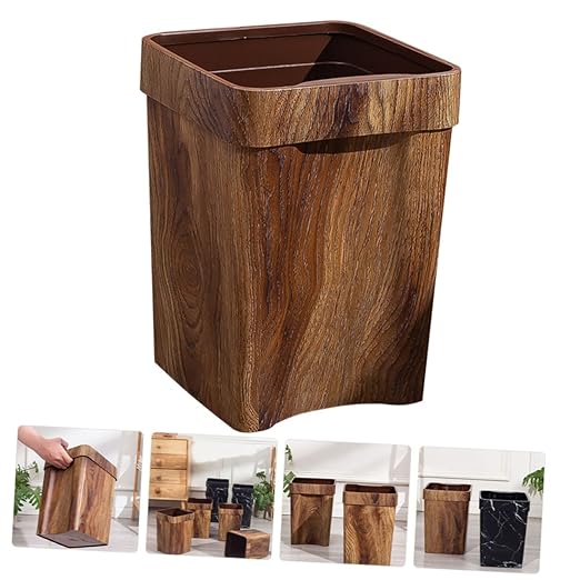 Heavy Duty Trash Can Wood Grain Multi-Function Waste Basket for Home Office