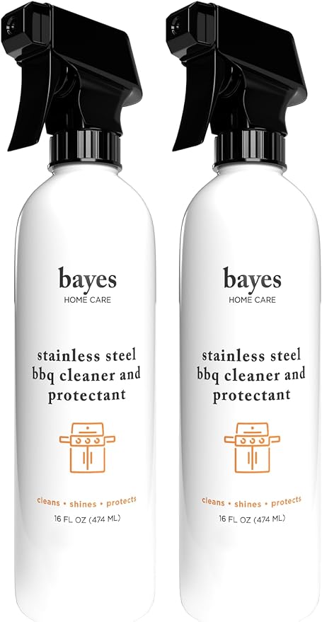Bayes High-Performance Stainless Steel BBQ Exterior Cleaner and Protectant - Cleans Shines and Protects Stainless Steel Barbecue Surfaces Shields from Outdoor Elements - 16 oz 2-Pack