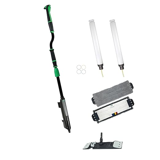 Unger Commercial Excella 18 Floor Cleaning Pocket Mop Kit - Adjustable Height Liquid Dispensing System 2 Microfiber Pads and Refillable Bottles - EFKT5