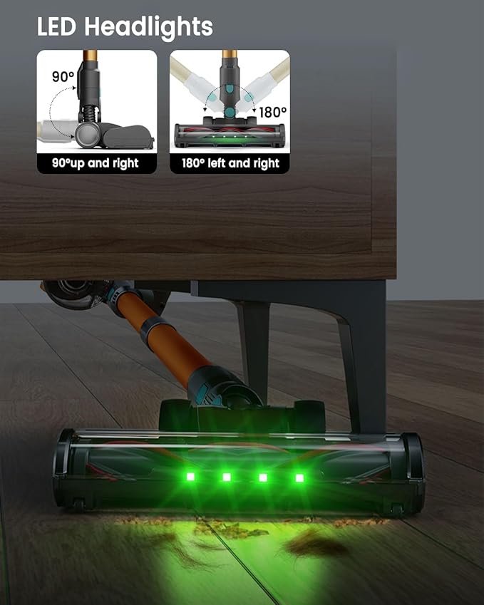 Cordless Vacuum Cleaner 650W 55KPA 60 Mins Vacuum Cleaners for Home Powerful Stick Vacuum Green Light Anti-Tangle &amp Sofa Brush Rechargeable Wireless Vacuum for Pet Hair/Carpet/Hardwood FloorGol