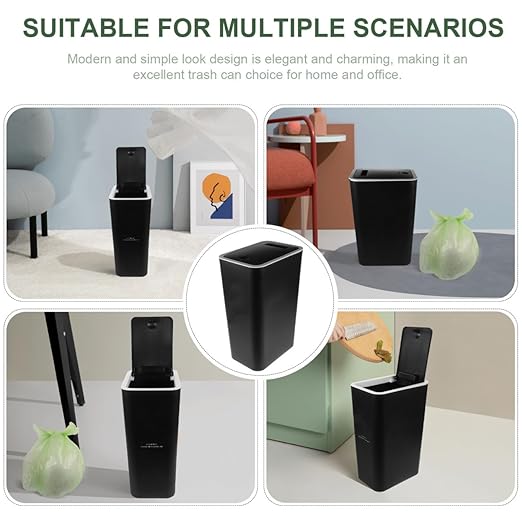 Alipis Slim Trash Can 10L Plastic Trash Can with Press Top Lid Modern Waste Basket Rubbish Bin Container for Home Office Bathroom Black