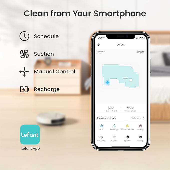 Lefant Robot Vacuum Slim Quiet 3 Adjustable Strong Suction Levels Robot Vacuum Cleaner Ideal for Pet Hair Hard Floor and Daily Cleaning WiFi/App/Alexa/iWatch Control M210 Pro